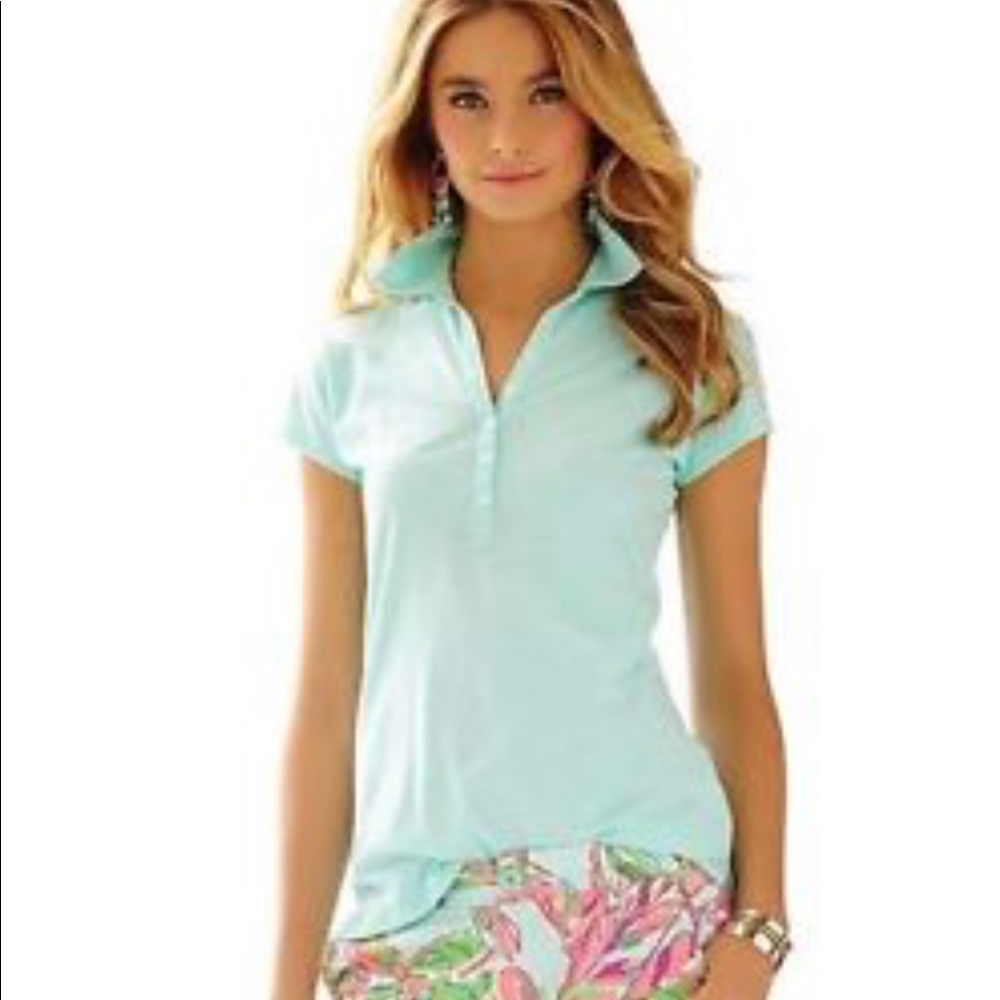 Lilly Pulitzer Lila Short Sleeve Polo Aqua Blue XL